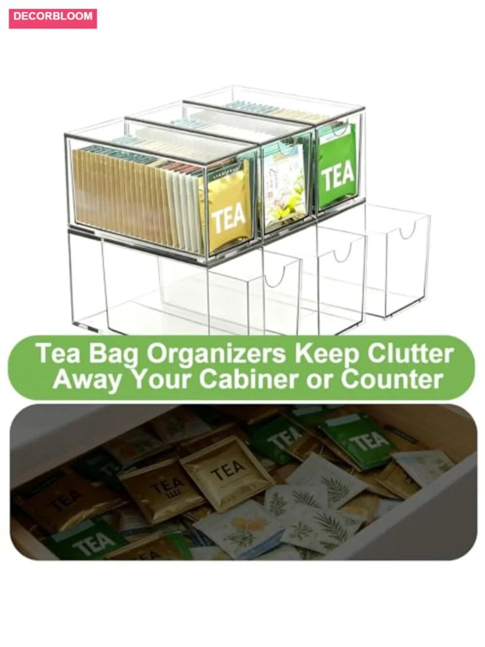 6 Pack Stackable Tea Bag Organizer Drawers Clear Acrylic Kitchen Storage